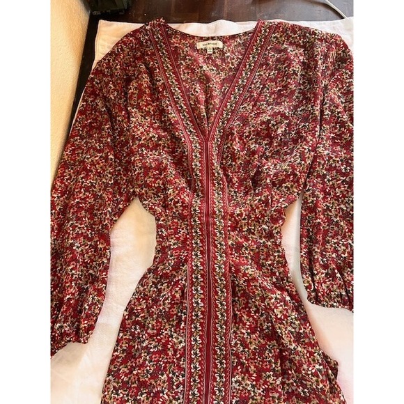 Max Studio Women's Large  Floral V Neck Tie Waist Smocked Top Blouse - Picture 1 of 11